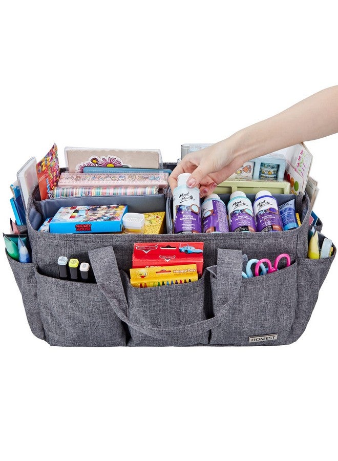 HOMEST Craft Organizer Tote Bag With Multiple Pockets Storage Art Caddy For Scrapbooking Crafts Supply Carrier For Tool Gray  - Image 3