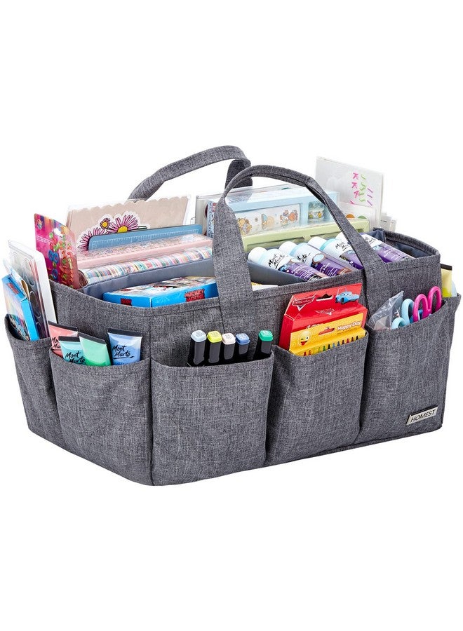 HOMEST Craft Organizer Tote Bag With Multiple Pockets Storage Art Caddy For Scrapbooking Crafts Supply Carrier For Tool Gray  - Image 1