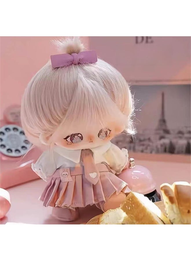 20cm Cotton Doll Clothes Women's Suit Cute Small Brown Speckle Fried Hair Doll Star Nude Set Adorable-Specifications:20cm (head Can Rotate 360 °) (with Skeleton)-Color:American Sweet Jk Skirt (without Baby)
