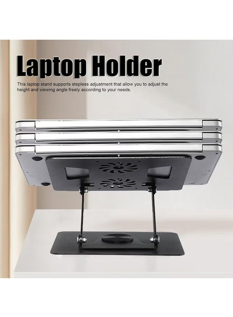 TIGER 360° Rotatable Laptop Stand for Desk with Built-In Cooling Fans – Adjustable Aluminum Notebook Stand & Riser Holder for 11" to 17.3" Laptops – Ergonomic Height Adjustment, Ventilated Surface & Anti-Slip Design – Ideal for Workstations & Home Office – Black - Image 3