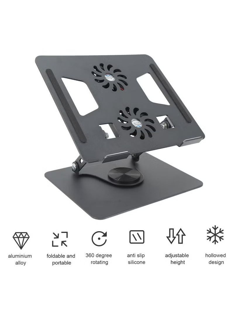 TIGER 360° Rotatable Laptop Stand for Desk with Built-In Cooling Fans – Adjustable Aluminum Notebook Stand & Riser Holder for 11" to 17.3" Laptops – Ergonomic Height Adjustment, Ventilated Surface & Anti-Slip Design – Ideal for Workstations & Home Office – Black - Image 5