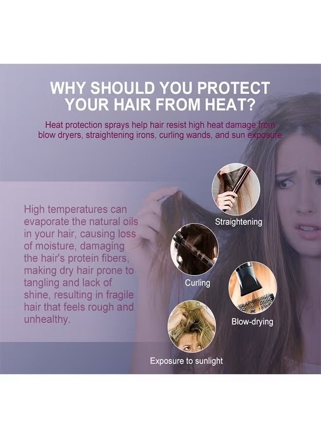 PURC Heat Protection Spray for Hair Reduce Frizz Hydrate Smooth Hair for 3 Days Heat Protection Up to 240°C+ 470°F for Curling Perming Blow Dry Leave in Essential Oil Heat Protection Spray 75ml - Image 2