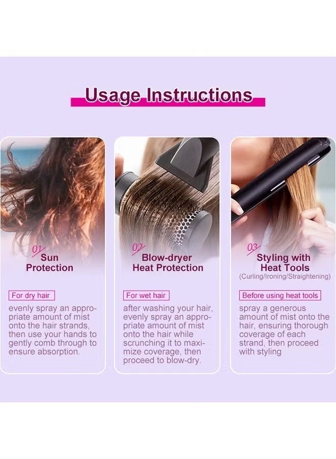 PURC Heat Protection Spray for Hair Reduce Frizz Hydrate Smooth Hair for 3 Days Heat Protection Up to 240°C+ 470°F for Curling Perming Blow Dry Leave in Essential Oil Heat Protection Spray 75ml - Image 5