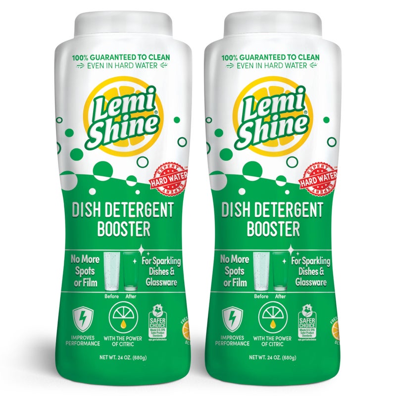 Lemi Shine Natural Dish Detergent Booster - Hard Water Stain Remover - Multi-Use Citric Acid Cleaner - 24 oz (2 Pack) - Image 1