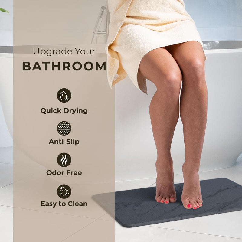 TOSORO Stone Bath Mat, Diatomaceous Earth Non-Slip Stone Shower Mat - Quick Drying Absorbent Bath Mats for Bathroom - Elegant & Modern Design, Easy to Clean (23.5 x 15) - Graphite - Image 2