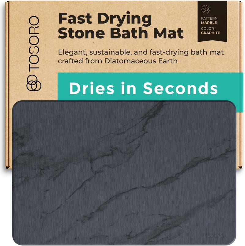 TOSORO Stone Bath Mat, Diatomaceous Earth Non-Slip Stone Shower Mat - Quick Drying Absorbent Bath Mats for Bathroom - Elegant & Modern Design, Easy to Clean (23.5 x 15) - Graphite - Image 1