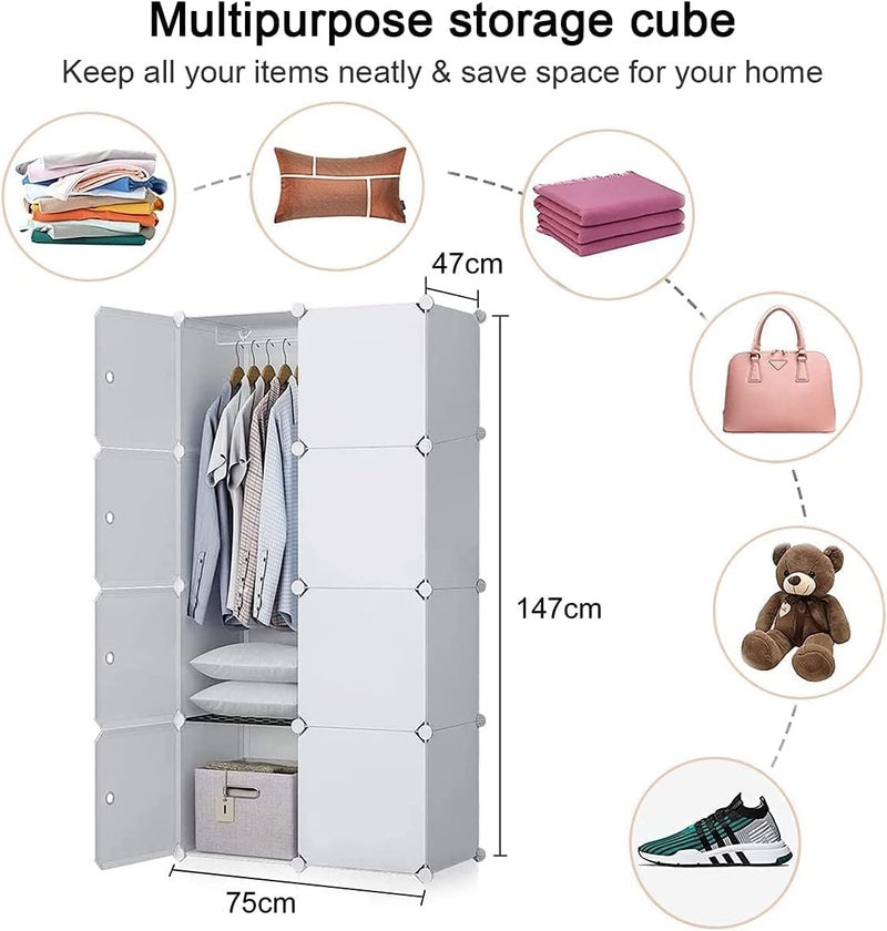 EXVITO 12 Door Kids Plastic Wardrobe for Clothes, Foldable Plastic Almirah for Clothes, Collapsible Wardrobe for Storage, Baby Cupboard for Clothes Storage - (White, 8 Door) - Image 2