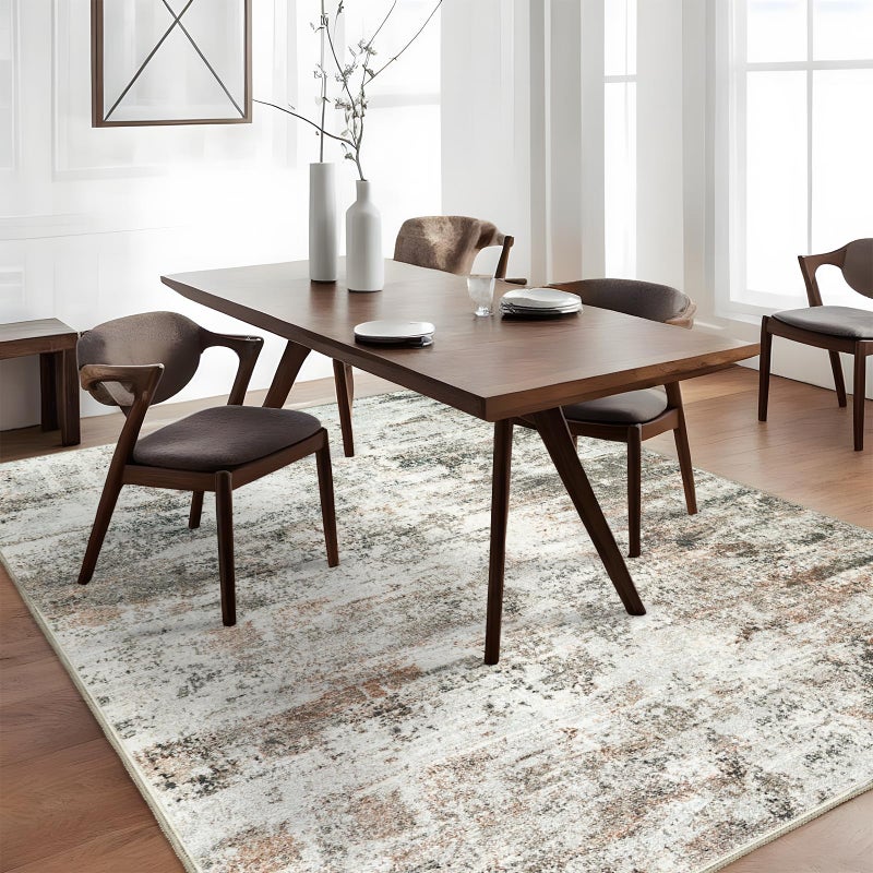 RUUGME Washable Abstract Rug 4X6:Living Room Large Vintage Area Rug Soft Indoor Low Pile Carpet for Bedroom  Dining Room Non-Slip Backing Distressed Floor Decor Machine Washable Mat 4X6 Brown - Image 2