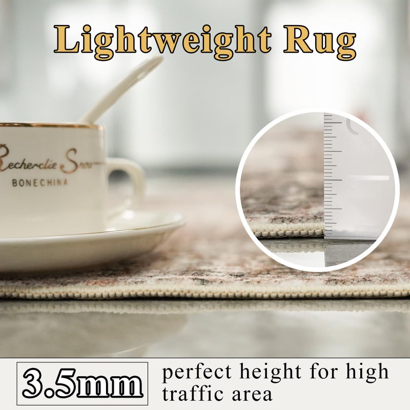 RUUGME Washable Abstract Rug 4X6:Living Room Large Vintage Area Rug Soft Indoor Low Pile Carpet for Bedroom  Dining Room Non-Slip Backing Distressed Floor Decor Machine Washable Mat 4X6 Brown - Image 3