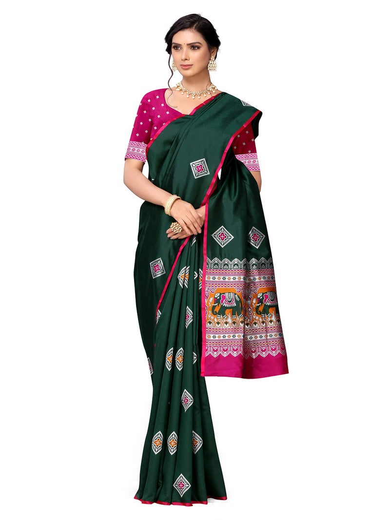 Shiv Textiles Banarasi Silk Saree For Women With Unstitched Blouse Piece Women Ethnic Sarees Collection - (Dark Green) - Image 4