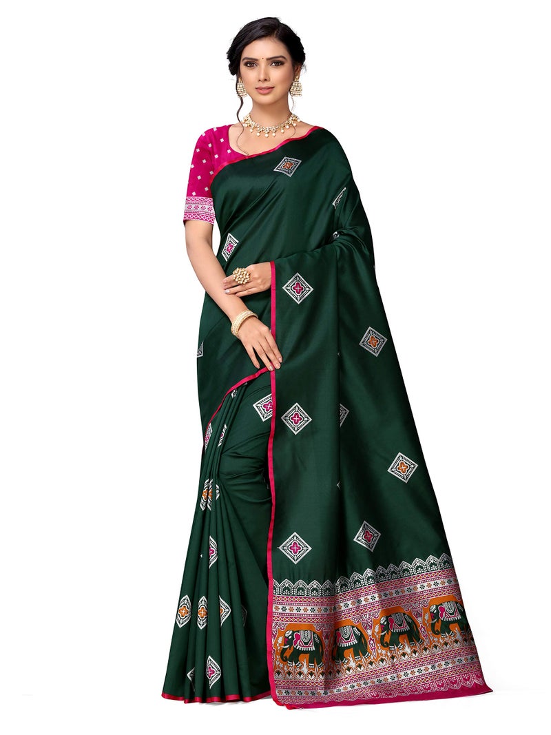 Shiv Textiles Banarasi Silk Saree For Women With Unstitched Blouse Piece Women Ethnic Sarees Collection - (Dark Green) - Image 1