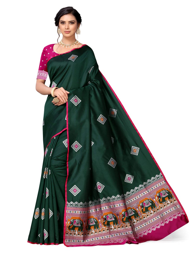 Shiv Textiles Banarasi Silk Saree For Women With Unstitched Blouse Piece Women Ethnic Sarees Collection - (Dark Green) - Image 2