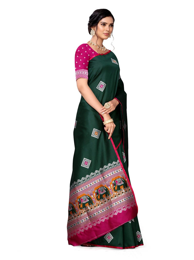 Shiv Textiles Banarasi Silk Saree For Women With Unstitched Blouse Piece Women Ethnic Sarees Collection - (Dark Green) - Image 3