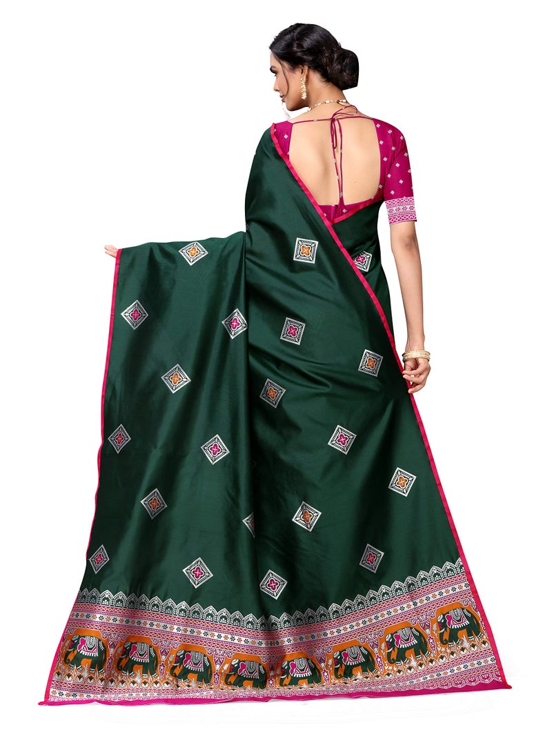 Shiv Textiles Banarasi Silk Saree For Women With Unstitched Blouse Piece Women Ethnic Sarees Collection - (Dark Green) - Image 5