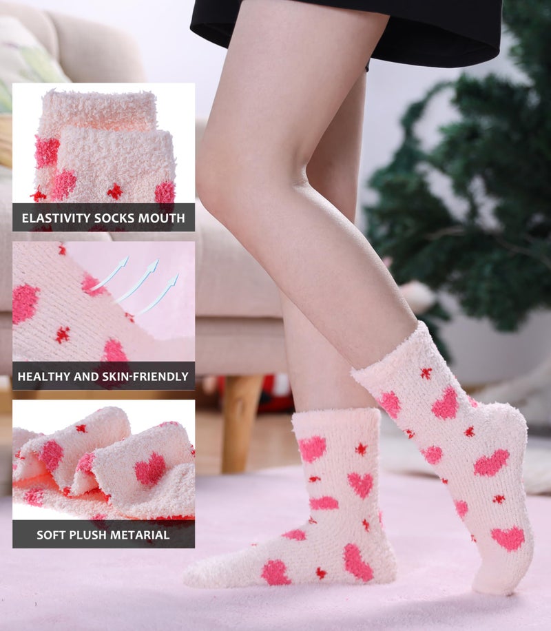 SDBING Fuzzy Socks for Women Soft Fluffy Home Sleeping Socks Cozy Warm Slipper Socks 6 or 5 Pairs (5 Pairs Mixed Light Pink Heart) - Image 2