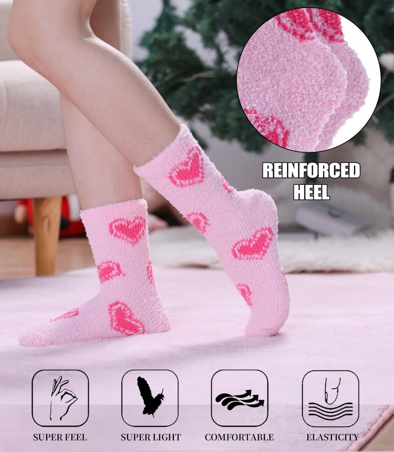 SDBING Fuzzy Socks for Women Soft Fluffy Home Sleeping Socks Cozy Warm Slipper Socks 6 or 5 Pairs (5 Pairs Mixed Light Pink Heart) - Image 4