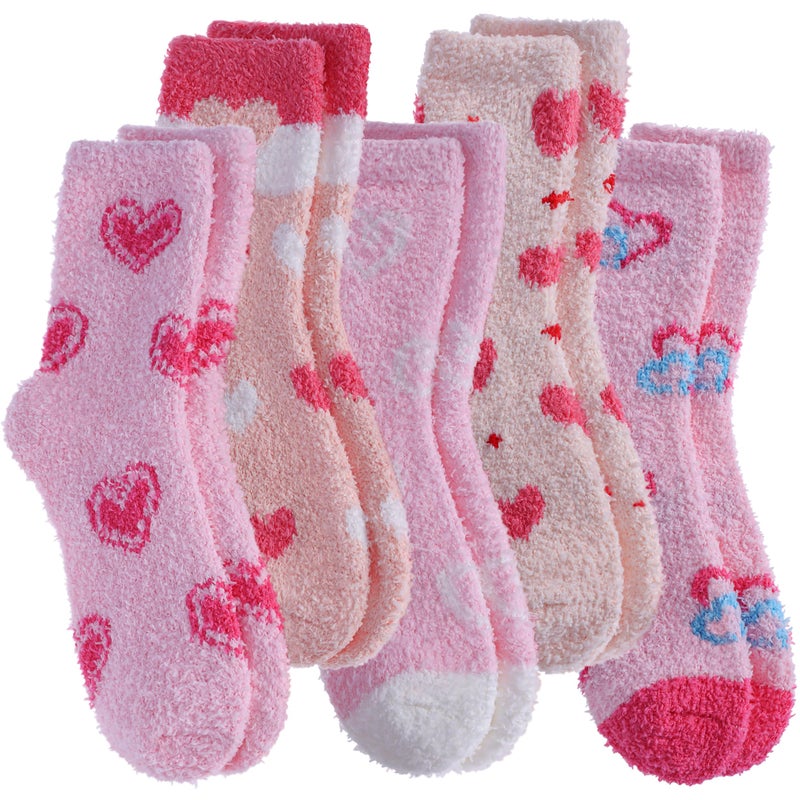 SDBING Fuzzy Socks for Women Soft Fluffy Home Sleeping Socks Cozy Warm Slipper Socks 6 or 5 Pairs (5 Pairs Mixed Light Pink Heart) - Image 1