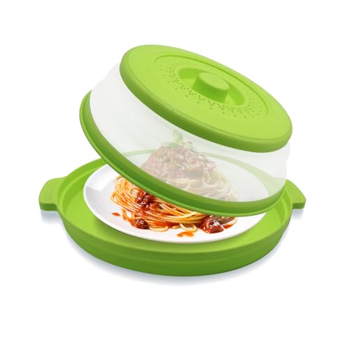 HANTUSWUS Microwave Splatter Cover 102 Inch Collapsible Silicone Lid Tray with Handles Fits Standard Compact Microwaves Vented Splash Guard for Food BPAFree Dishwasher Safe - Image 1