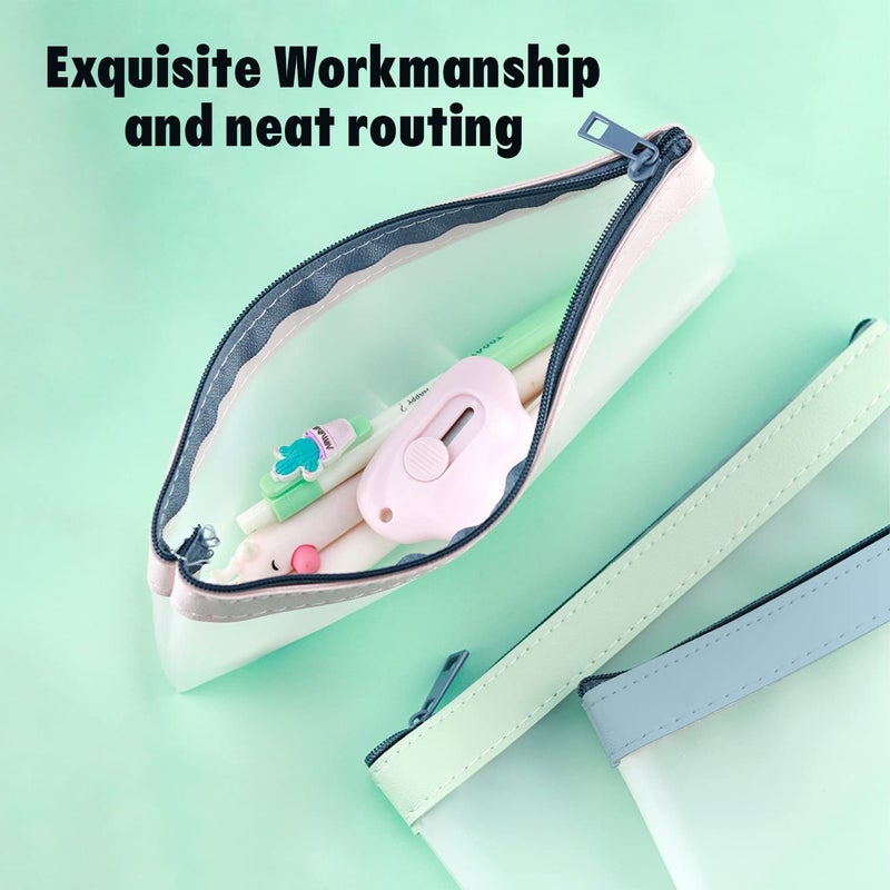 Boxgear 3 Pieces Clear Pencil Case Set for Girls and Boys, Pen Holder with Zipper for Kids, Teens Portable Desk Organizer Pencil Pouch for School & Stationery Supplies (Pink, Blue, Green) (Clear) - Image 4