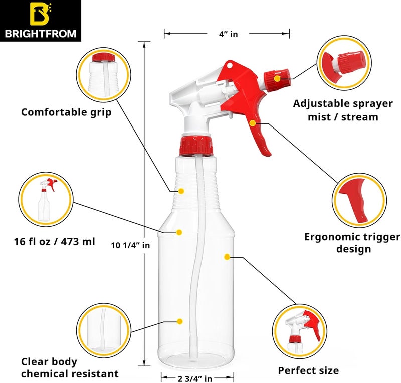 BRIGHTFROM Plastic Spray Bottle 16 OZ Empty Adjustable Trigger Spray Fine to Stream  Leak Proof Clear Refillable Heavy Duty for Hair Salons Cleaning Cooking HouseholdCommercial - Image 2