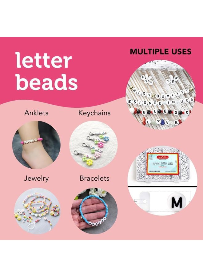 Incraftables 1200pcs Round Letter Beads for Jewelry Making (7mm). A-Z Letters Black Alphabet for DIY Friendship Bracelets & Crafts. ABC Circle & Heart Bead w/Elastic String, Clasps & Organizer Box - Image 3