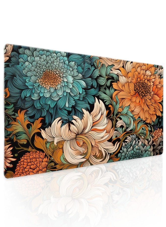 aportt Japanese Minimalist Floral Desk Mat XL Teal Orange Aesthetic Flowers Large Desk Pad Non-Slip Rubber Base Stitched Edge Keyboard for Computer Work Gaming,31.5×11.8 inch - Image 4