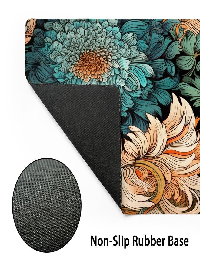 aportt Japanese Minimalist Floral Desk Mat XL Teal Orange Aesthetic Flowers Large Desk Pad Non-Slip Rubber Base Stitched Edge Keyboard for Computer Work Gaming,31.5×11.8 inch - Image 3