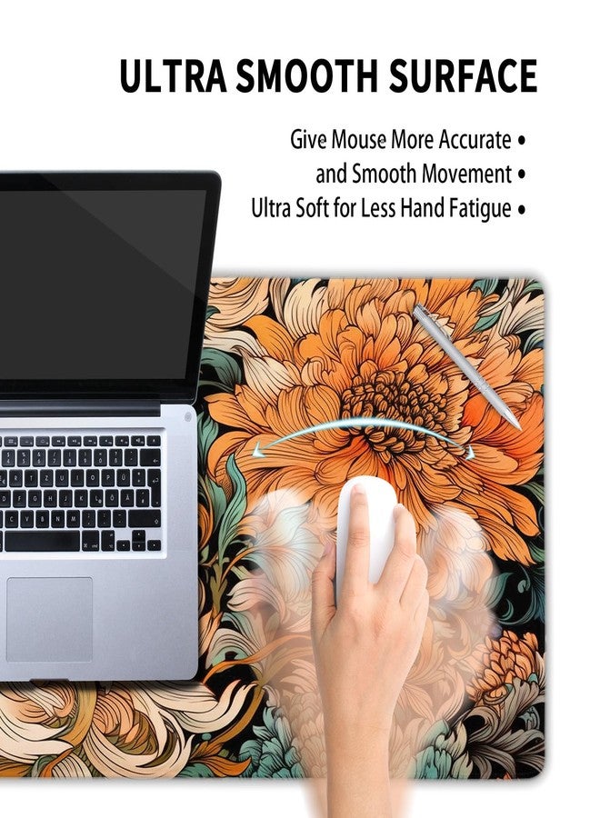 aportt Japanese Minimalist Floral Desk Mat XL Teal Orange Aesthetic Flowers Large Desk Pad Non-Slip Rubber Base Stitched Edge Keyboard for Computer Work Gaming,31.5×11.8 inch - Image 5