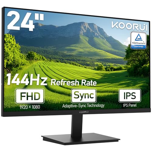 KOORUI 24" FHD IPS PC Monitor, 144Hz Adaptive Sync, Eye Care, Tilt Adjustable, HDMI & VGA, VESA Mount for Home Office, Streaming and Casual Gaming - Image 1