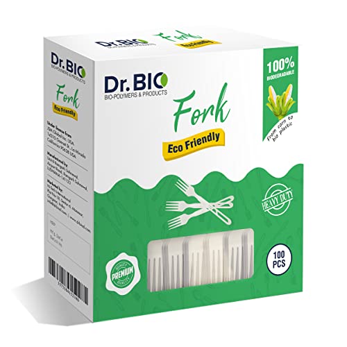 Dr.Bio Dr. Bio Biodegradable Compostable Fork Eco Friendly, Thick Quality, Made of Corn Starch Cutlery (3.5 cm x 15 cm) - 100 Nos. - Image 1