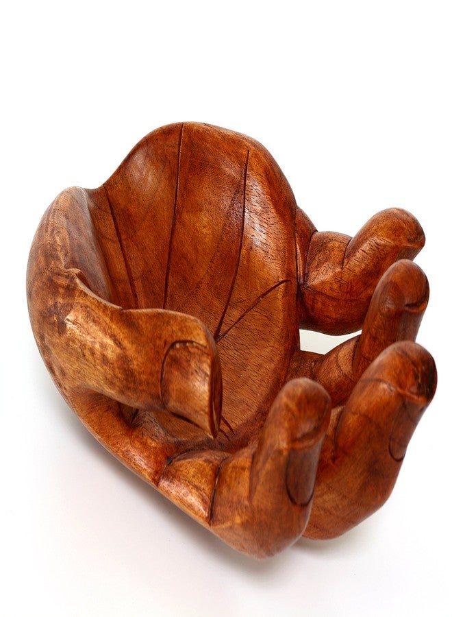 G6 Collection 12" Wooden Handmade Hand Palm Fruit Decorative Bowl Centerpiece Hand Carved Art Home Decor Gift Decoration Artwork Handcrafted Storage Wood Serving Bowls Hand - Image 5