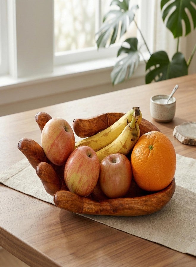 G6 Collection 12" Wooden Handmade Hand Palm Fruit Decorative Bowl Centerpiece Hand Carved Art Home Decor Gift Decoration Artwork Handcrafted Storage Wood Serving Bowls Hand - Image 2