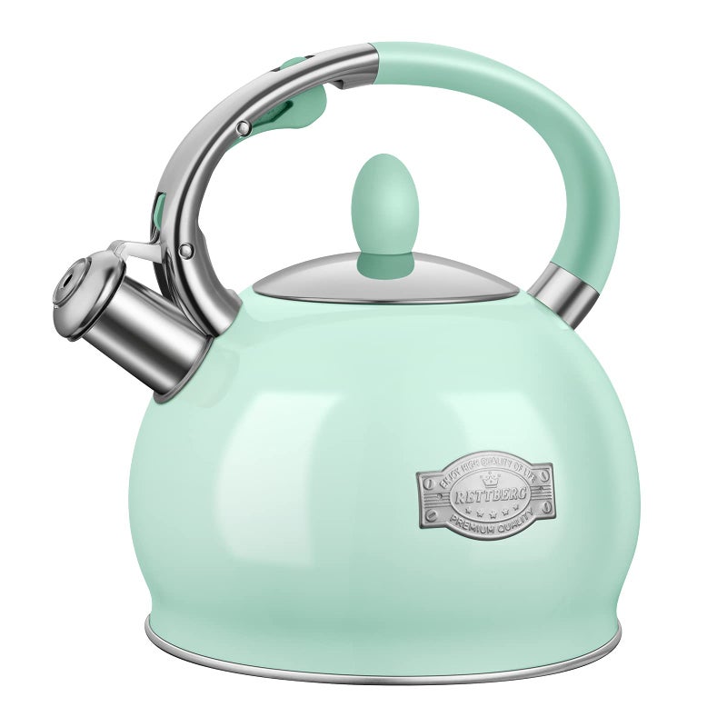 RETTBERG Tea Kettle for Stovetop Whistling Tea Kettles Modern Green Stainless Steel Teapots 264 Quart Mint Green