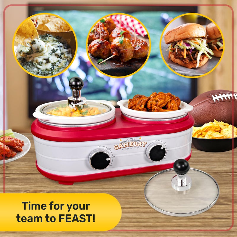 Nostalgia Game Day 2.5-Quart 2-Section Slow Cooker with Lid and Ladle, Keg-Like Design, Cooks Chicken Wings, Meatballs, Chilli, Cheese, Soup, Stews, and More - Image 5