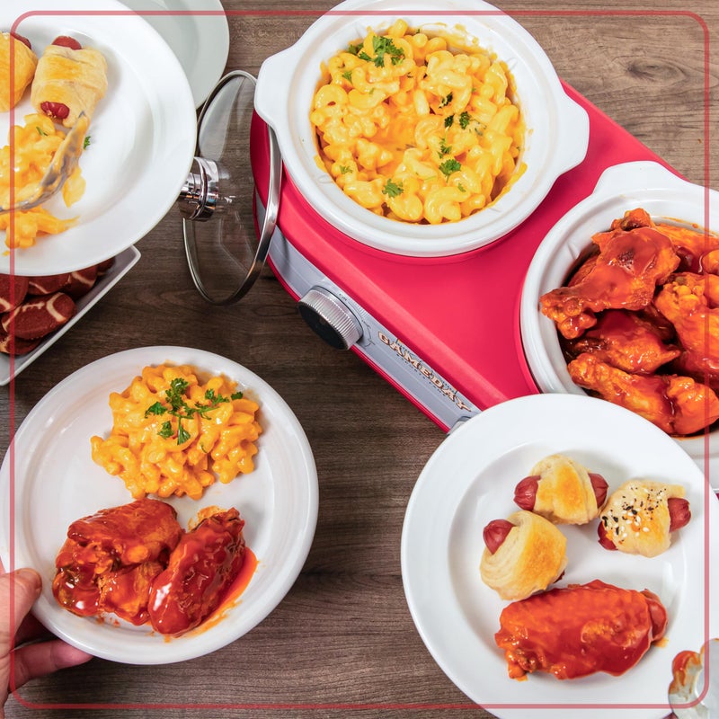Nostalgia Game Day 2.5-Quart 2-Section Slow Cooker with Lid and Ladle, Keg-Like Design, Cooks Chicken Wings, Meatballs, Chilli, Cheese, Soup, Stews, and More - Image 3