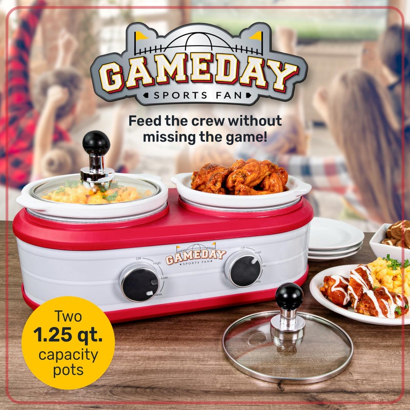 Nostalgia Game Day 2.5-Quart 2-Section Slow Cooker with Lid and Ladle, Keg-Like Design, Cooks Chicken Wings, Meatballs, Chilli, Cheese, Soup, Stews, and More - Image 2