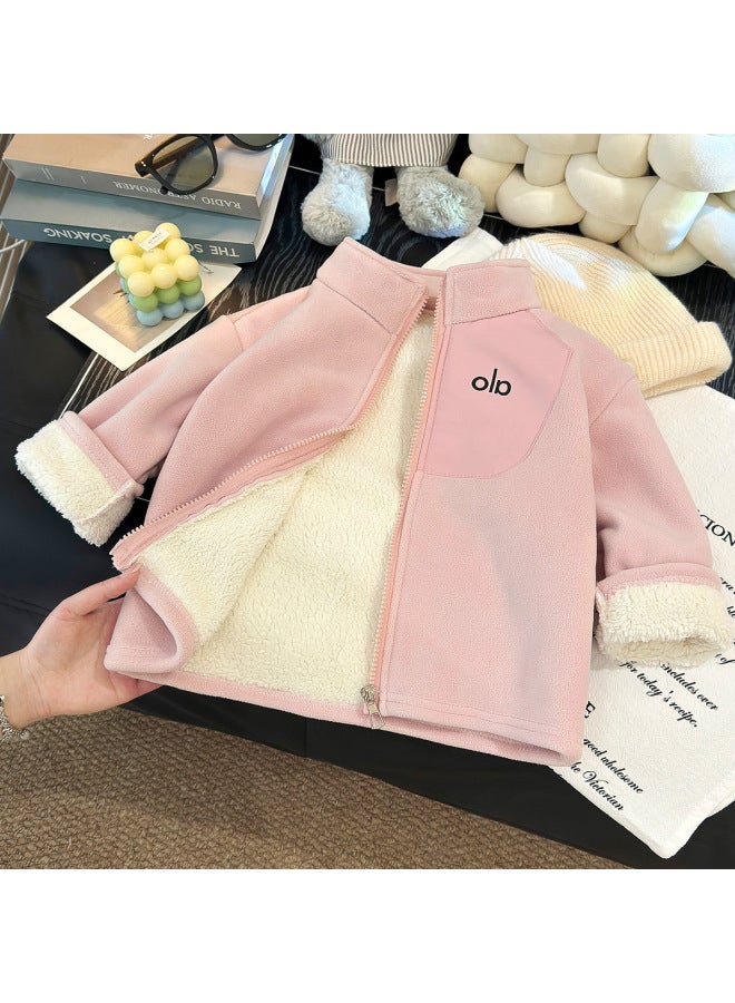 Winter New Kidsren's Polar Fleece Jacket  Boys And Girls Fashionable Stand-up Collar Baby Fleece-lined Versatile Top