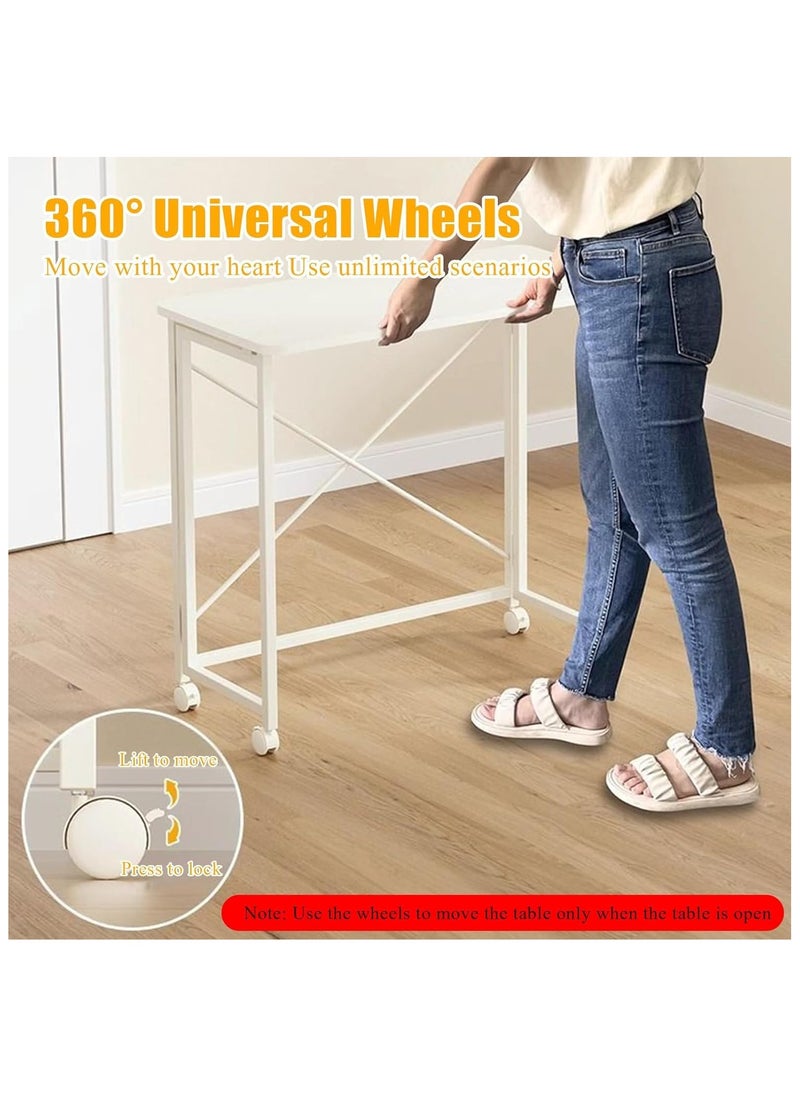 Game Table with Wheels,Foldable Home Office Desk,Movable Computer Desk,Study Writing Desk Game Table,Portable Saves Space Table for Office Bedroom Living Room Small Spaces