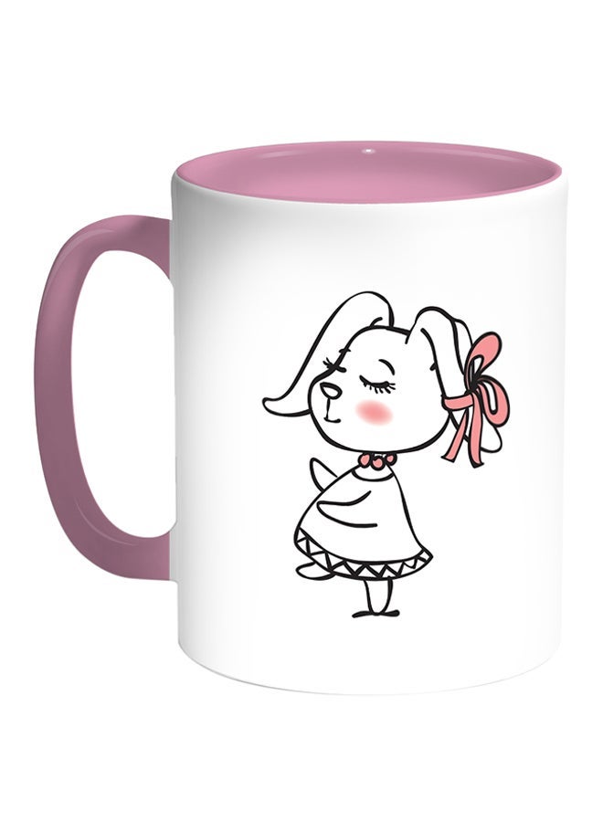 Cartoon Drawings - Rabbits Printed Coffee Mug White/Pink 11ounce