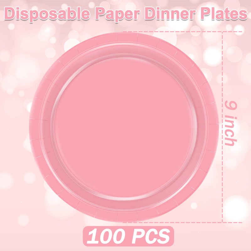 QZYL 100 PCS Paper Plates  9 Inches Pink Disposable Plates  Heavy Duty Party Plates Round Dinner Plates Tableware Set for Daily Meals Party Supplies Birthday Picnic Wedding Baby Shower - Image 1