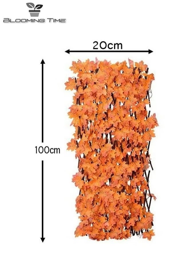 BLOOMING TIME - 1.2m FFD Bamboo And Wood Fence With Orange Simulation Maple Leaf Extensible Wicker Fence - Image 1