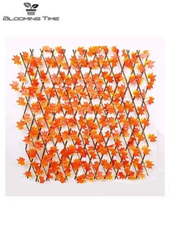 1.2m FFD Bamboo And Wood Fence With Orange Simulation Maple Leaf Extensible Wicker Fence
