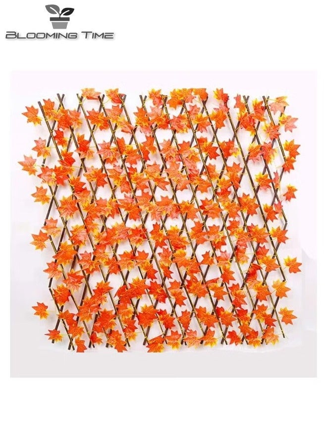 BLOOMING TIME - 1.2m FFD Bamboo And Wood Fence With Orange Simulation Maple Leaf Extensible Wicker Fence - Image 1