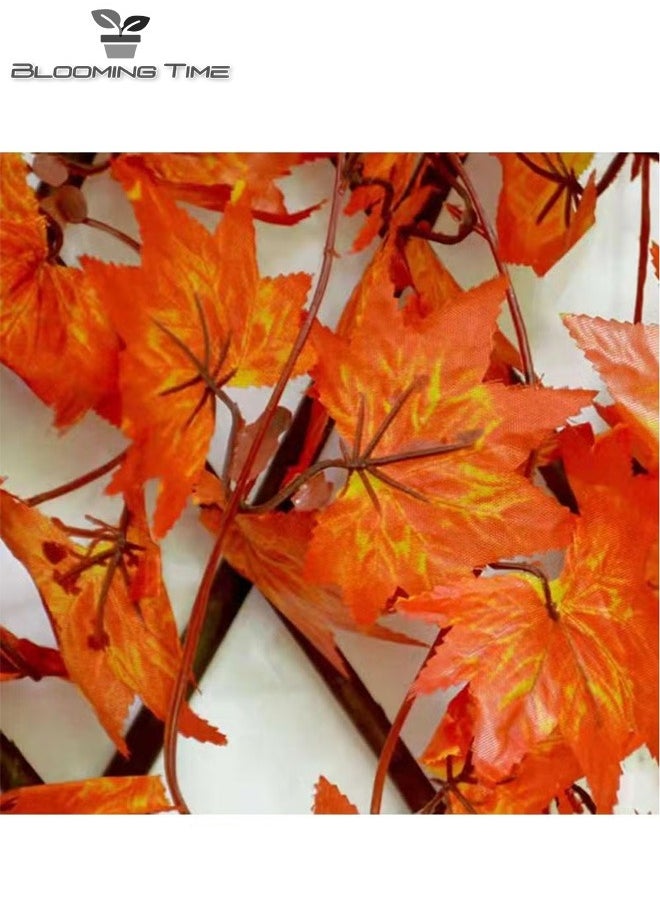 BLOOMING TIME - 1.2m FFD Bamboo And Wood Fence With Orange Simulation Maple Leaf Extensible Wicker Fence - Image 1