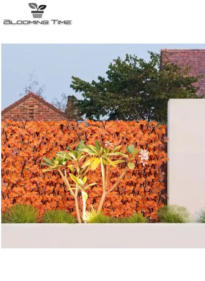 BLOOMING TIME - 1.2m FFD Bamboo And Wood Fence With Orange Simulation Maple Leaf Extensible Wicker Fence - Image 1