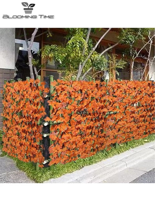 BLOOMING TIME - 1.2m FFD Bamboo And Wood Fence With Orange Simulation Maple Leaf Extensible Wicker Fence - Image 1