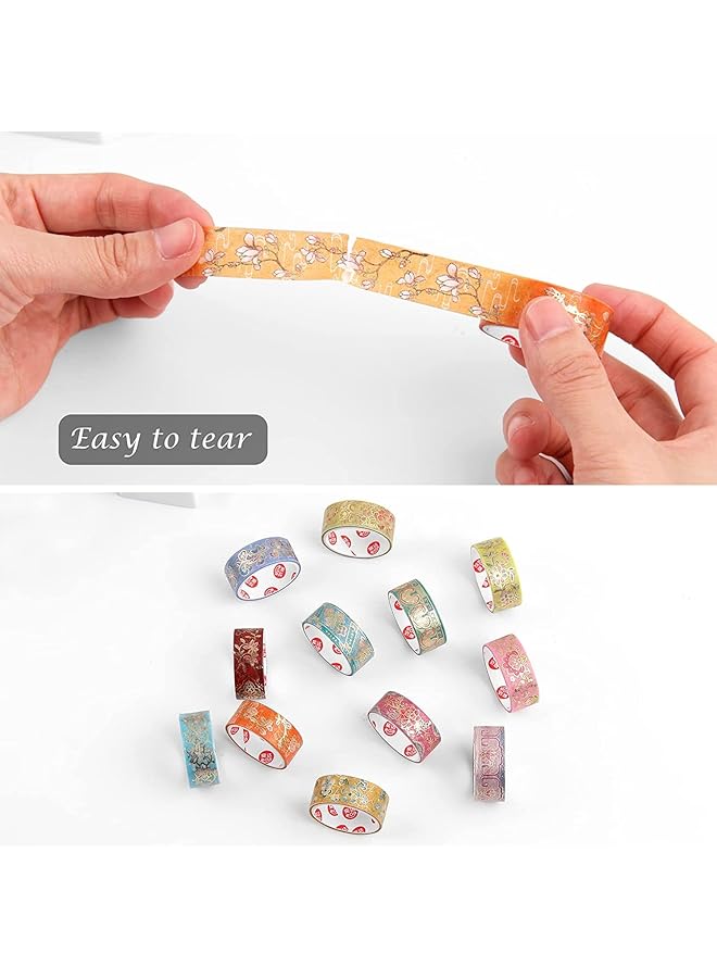 إيروريكس شريط ورق عتيق 12 لفة شريط لاصق مزخرف مزهر بعرض 15 مم للأطفال شريط لاصق جميل للفتيات مستلزمات تدوين اليوميات ودفاتر القصاصات ومستلزمات تدوين اليوميات - Image 3