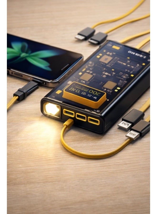 AMI 20000mAh Power Bank with Built-in 4 Cables, Fast Charging 2A, LED Light, Portable Slim External Battery Pack (Model AM-38) - Image 1