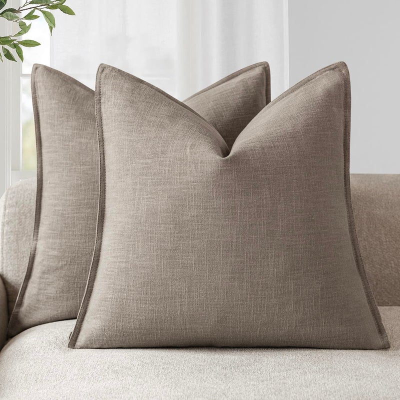 Foindtower Set of 2 Decorative Linen Soild Throw Pillow Covers Soft Accent Euro Cushion Case Farmhouse Neutral Pillowcase for Chair Couch Sofa Bedroom Living Room Home Decor 20 x 20 Inch Brown Tan - Image 2