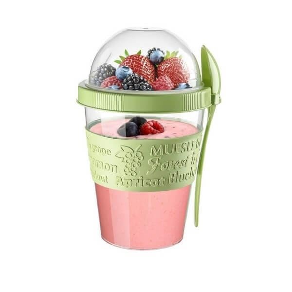 Tribello 20 OZ Overnight Oats Container With Lid, Set of 4 Crunch Cups To Go, Portable Parfait Cup With Compartments for Topping Cereal Or Oatmeal - Red - Image 2